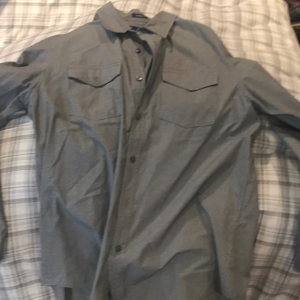 Large black and grey button down